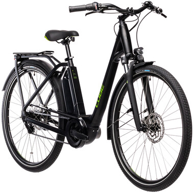 Bicicleta de paseo eléctrica CUBE TOWN HYBRID ONE 400 WAVE Negro/Verde 2021 0
